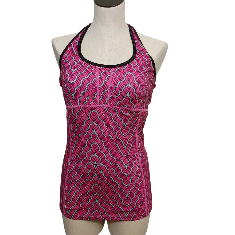 Mountain Hardwear Workout Tank Womens Med Long Length Pink Abstract Print Racer